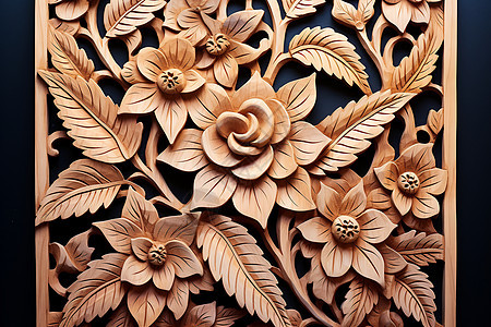 木制花朵和叶子的装饰艺术图片