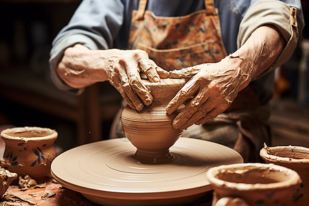 制陶工坊中的女工制作陶器图片