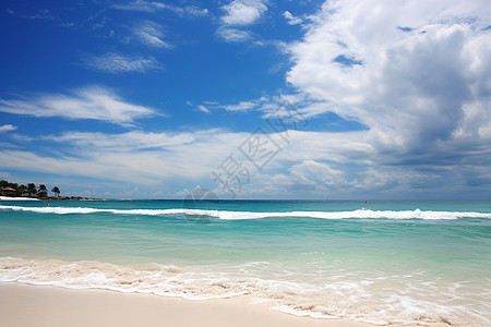 蓝天白云下的海岛沙滩图片
