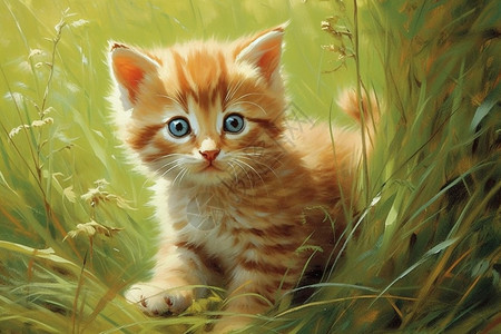 草丛里好奇的猫图片