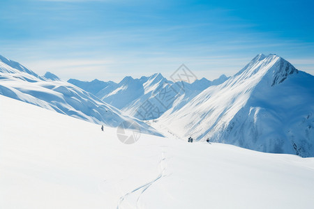 冬天的雪山里一群人在滑雪高清图片