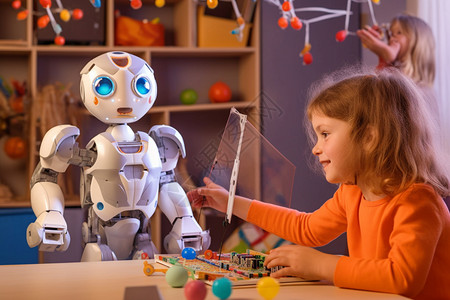 幼儿园的小女孩上机器人课图片