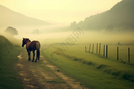 一匹马在宁静的小路上图片