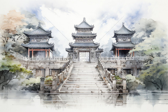 水墨画建筑图片