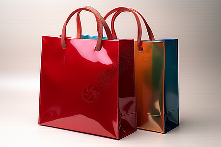 红色纸袋红蓝相间的购物袋背景