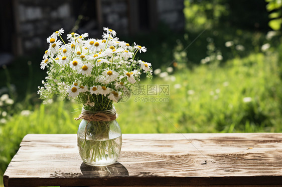 迎着阳光的小白花瓶图片
