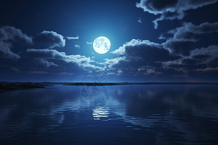月亮和云月光映照在湖面上背景
