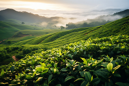 空气清新的茶园背景