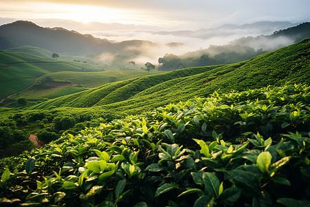 空气清新的茶园背景图片