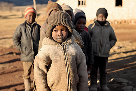 非洲乡村里的孩子背景图片