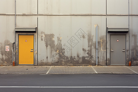 工厂建筑前有一扇黄色的铁门图片