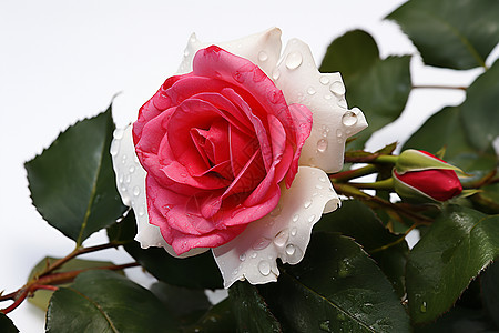 两色玫瑰花瓣上的水滴图片