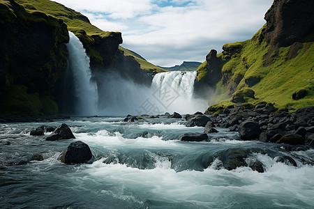 壮观的冰岛瀑布景观图片
