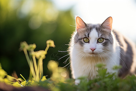 花园中的宠物猫咪图片