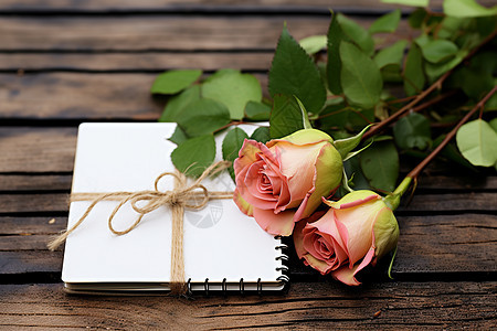桌子上的玫瑰花和情书图片