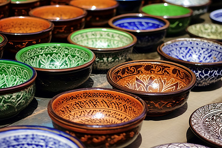 五彩斑斓的陶瓷碗图片
