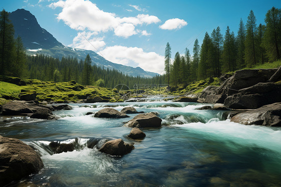森林溪流的美丽景观图片