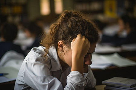 学习考试压力的外国女子图片