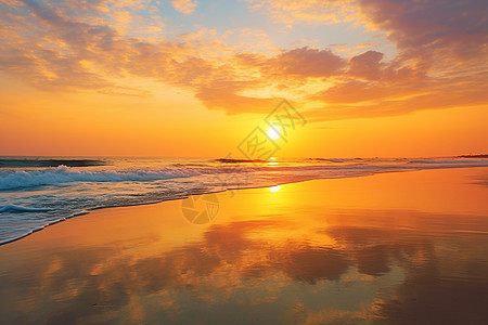 海边晚霞海边日落下的海滩背景