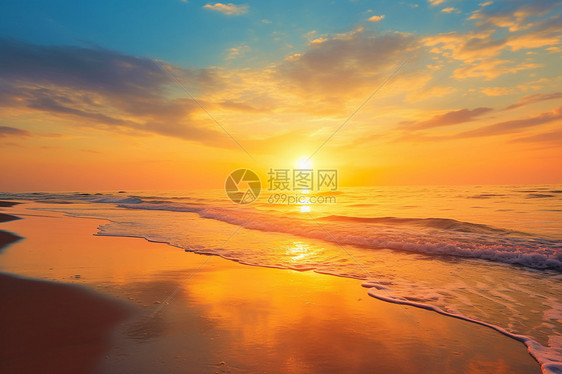 夕阳下翻滚的海浪图片