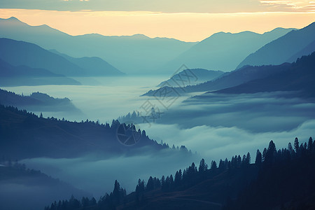 日出时的山谷迷雾图片