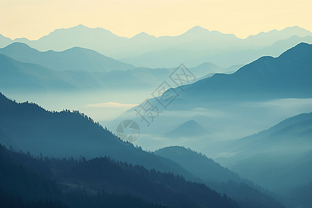 雾霾天空云雾缭绕的山脉背景