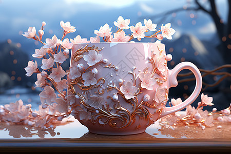 陶瓷花卉杯图片
