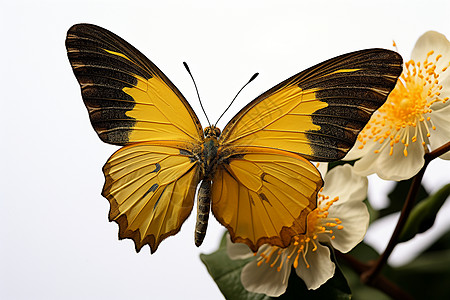 黄色蝴蝶停在一朵花上图片
