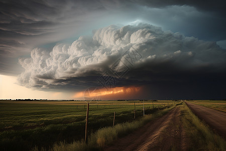 风暴乌云笼罩的乡村农田图片