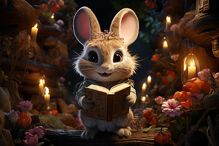 拿着书的兔子背景图片