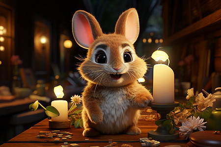 桌子上的兔子图片