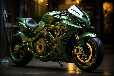 绿色的摩托车图片