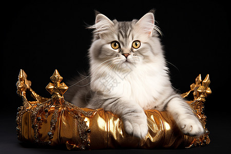 猫坐在金色皇冠上图片