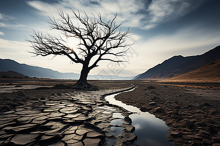 孤独凋零的沙漠树背景图片