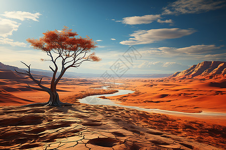 沙漠中的孤树奇迹图片