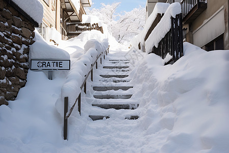 雪景里的楼梯图片