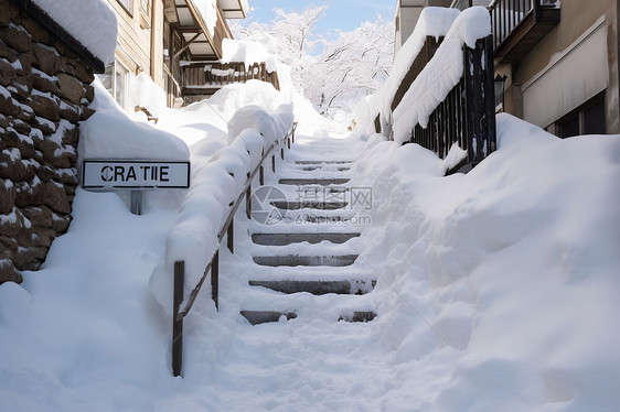 雪景里的楼梯图片