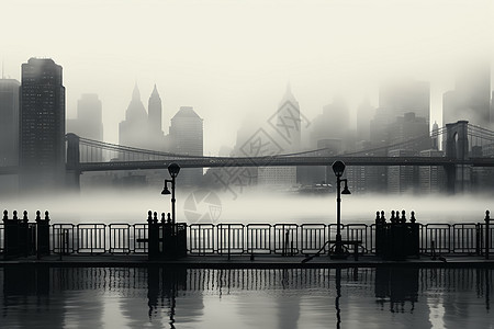 迷雾中的城市桥梁图片