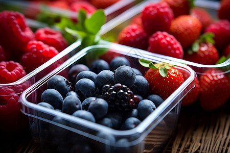水果盒子中的草莓和蓝莓背景中还有草莓清新利亚益饱满的水果图片