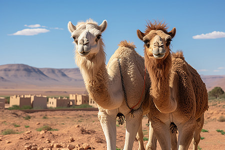 沙漠中两只骆驼图片