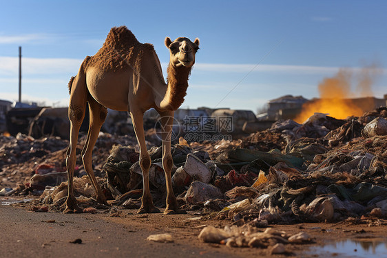 骆驼身旁的垃圾图片