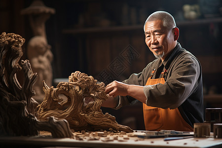 木雕艺术家木雕工匠高清图片