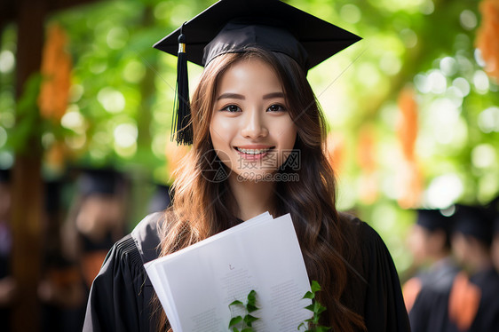 女学生穿着学位服图片