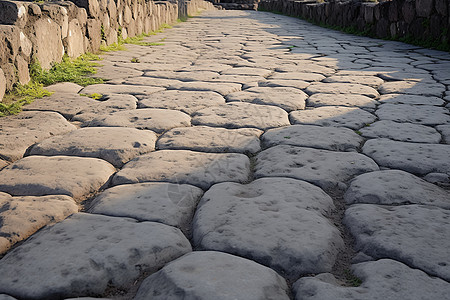 复古的岩石铺设道路背景图片