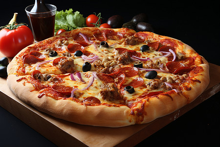 传统美食的意大利培根披萨图片