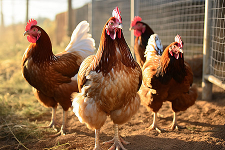 田间人工养殖的母鸡图片