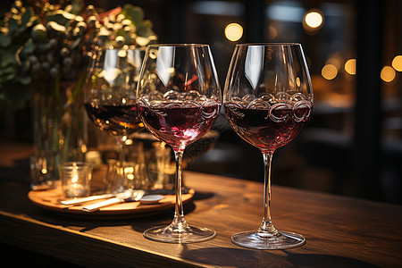 缠绵之约美丽桌面上闪耀的三杯红酒图片