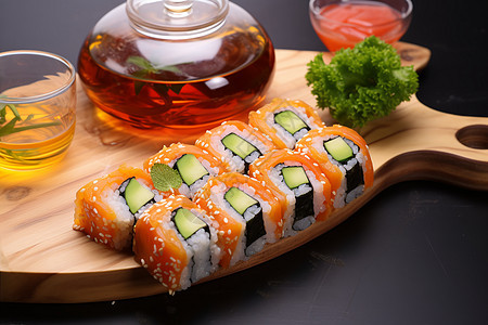 美味诱人的日式三文鱼寿司图片
