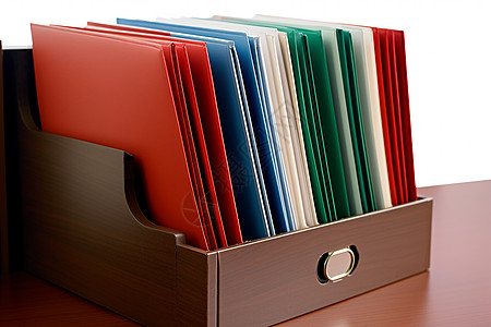 现代办公室的木质文件盒图片