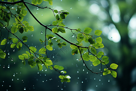 树枝树叶雨水滴落的大树背景